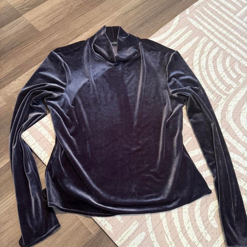 Bruno Duluc Velvet Mock Neck Long Sleeve Top Dark Purple Women